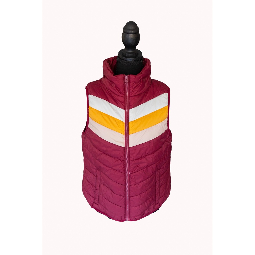Arizona Jean Co Burgundy Puffer Vest Chevron Stripe Quilted Sleeveless Jacket L